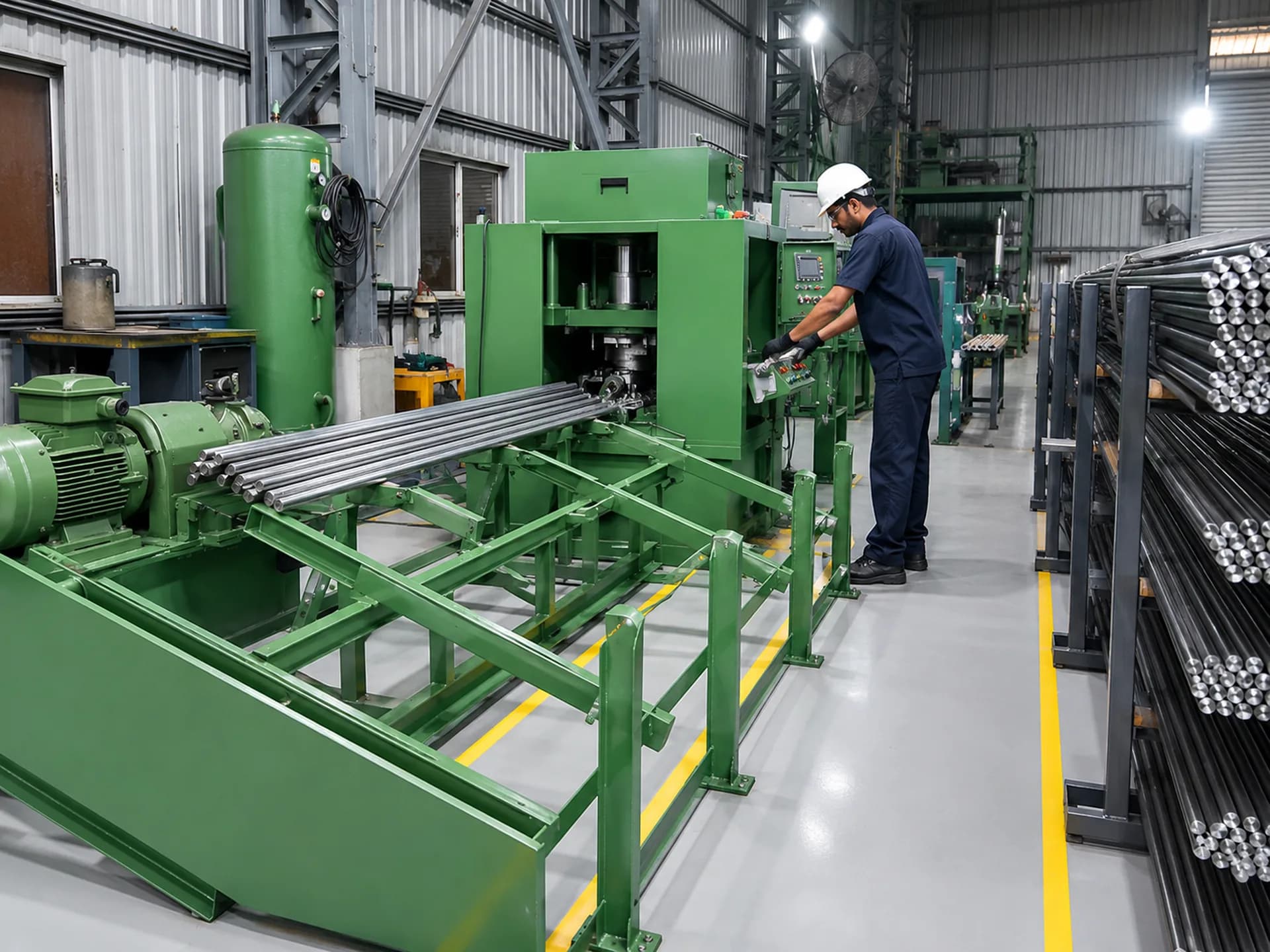 Straightening machine and cutting operation