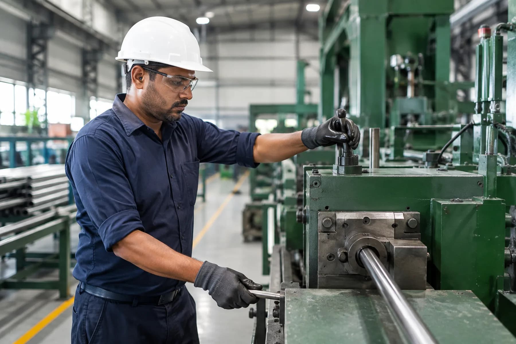 Operator at work in safety gear